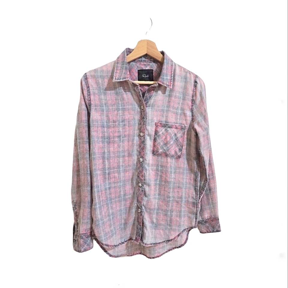 Rails Hunter Cloud Wash Faded Pink & Blue Plaid Button Up Shirt Top Size Xs